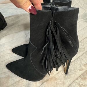 Jessica Simpson Black Suede Fringe Heeled Boots